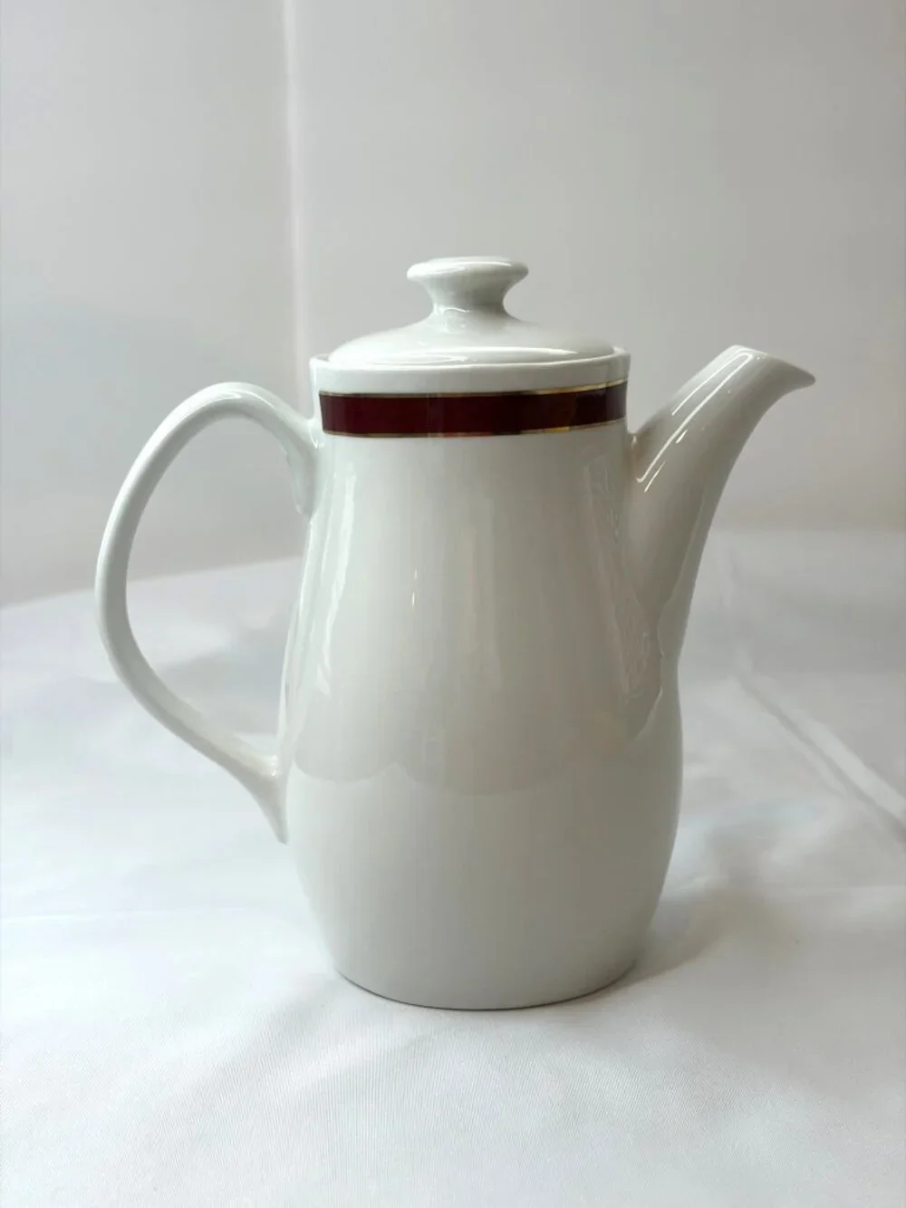 Vintage Steelite International Creamer Pitcher White Burgundy Red Gold Band 6
